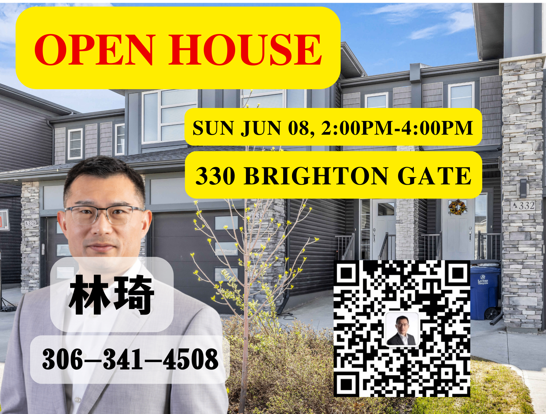 Public Open House, 6月8日, 2-4PM, 330 Brighton Gate, 带独立院子联排